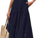 PRETTYGARDEN Womens Summer Square Neck Maxi Dresses Cap Sleeve Eyelet Smocked Tiered A Line Flowy Long Dress with Pockets (Medium)