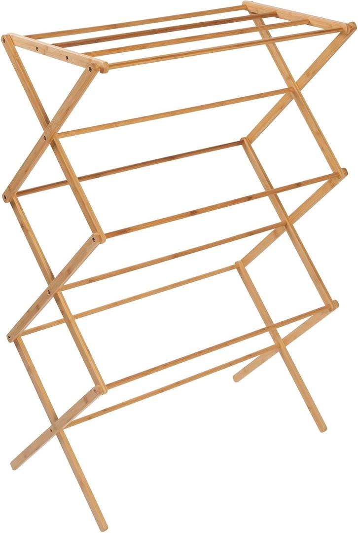 Honey-Can-Do Collapsible Bamboo Drying Rack  Sturdy & Foldable Laundry Drying Rack, Space-Saving & Portable Clothes Rack for Air-Drying Clothes, Towels, Blankets & Delicates, Indoor & Outdoor Use.