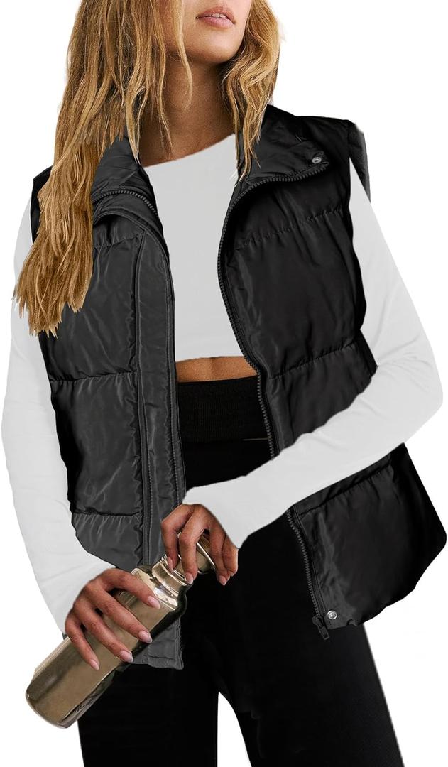 Zeagoo Women Puffer Vest Lightweight Stand Collar Sleeveless Winter Warm Zip Up Padded Outerwear Jackets with Pockets S (Black)