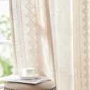 jinchan Boho Curtains Linen Blend Ivory Farmhouse Curtains 84 Inches Long for Living Room Square Embroidered Bordered Back Tab Living Room Window Light Filtering Bohemian Drapes 2 Panels
