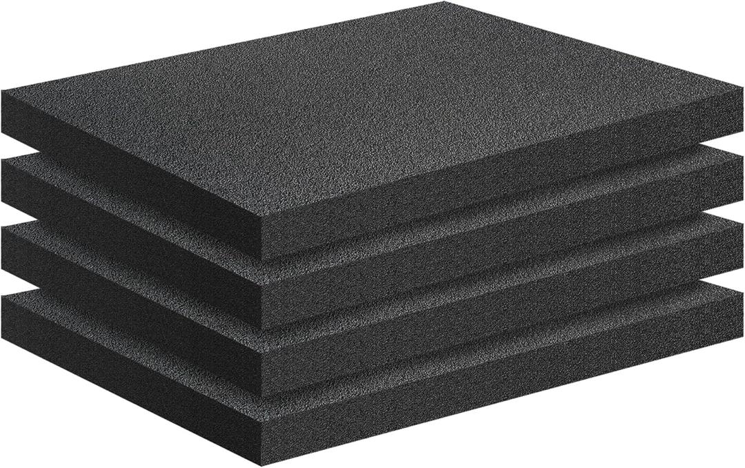 4 PCS Black Foam Padding- 16x12x1 Inch Polyurethane High Density Foam Cuttable Black Sheet Pad Cushioning Inserts for Packing Cases and Crafts