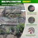 Garden Mesh Netting Kit, 10x30FT Black Ultra Fine Netting & 6 Sets 8FT Fiberglass Garden Hoops, Garden Netting with Frame for Raised Beds, Garden Hoops and Netting for Row Cover, Plant Insect Barrier
