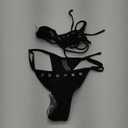 BEAUDRM Women's 2 Piece Sexy Micro Bikini Sets Eyelet Grommets Triangle Halter Bathing Suit Tie Back Cheeky Swimsuit (Large, Black)