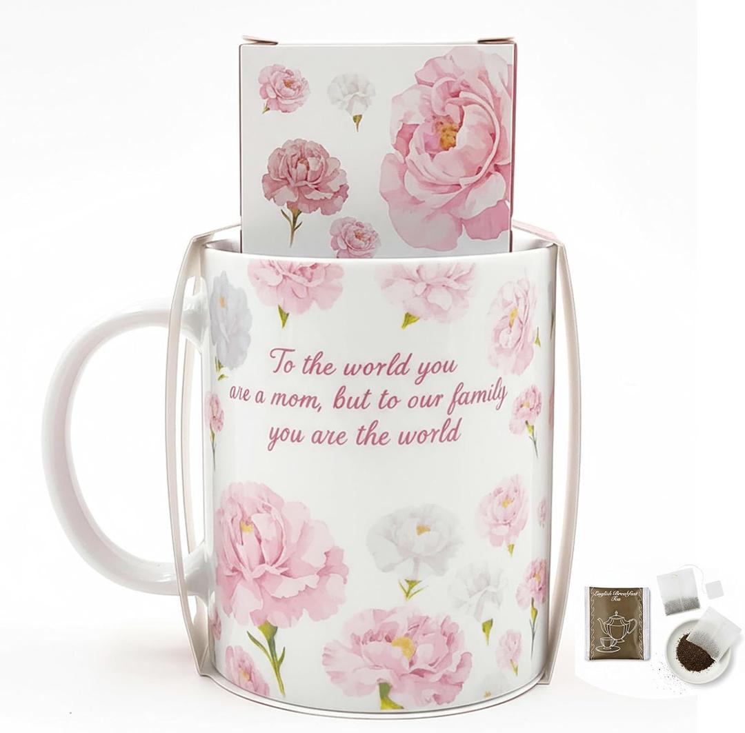 2 x Mom Mug Gift Mother Birthday Gifts, Best Mama Gifts,Floral Coffee Mug for Mother from Daughter&Son Funny You're Not Just a Mom, You're Our World Ceramic Cup, 12 Ounces