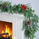 6.5FT Christmas Garland with Star Lights, Prelit Christmas Decorations, Lighted Garland with Battery Operated, Denser Realistic Eucalyptus Greenery Home Decor for Mantle Fireplace Table Indoor Outdoor