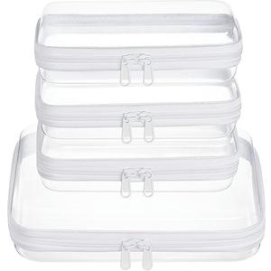 WELPIRT 4 pcs Clear Zipper Pouches,Hard Shell Zipper Case, Toiletry Bag for Travel, CLear Diaper Bag, Toiletry Pouch, Travel Organizer, Cosmetic Bag,Toy Storage Bins (M+3S)