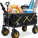 Beach Wagon with Big Wheels - 400LBS Heavy Duty Foldable All Terrain Cart with 9" Balloon Wheels for Sand - Collapsible Beach Dolly with Adjustable Handle & Cooler Bag for Outdoor Use, Black