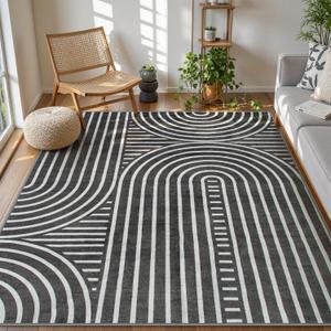 Moynesa Abstract 8x10 Area Rug, Black Washable Living Room Rugs, Modern Rainbow Large Bedroom Rug Non Slip Soft Non Shedding Indoor Carpet for Dining Room Nursery Office