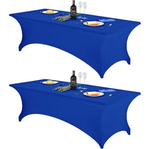 FORLIFE 2Pack Spandex Table Covers for 8ft Rectangular Tables, Fitted Tablecloth, Stretch Patio Table Cover for Wedding, Banquet, Party (Royal)