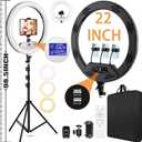 22"Ring Light with Stand,Ring Light Tripod for iPhone ipad,with 75"Tripod/LCD Display/4 ipad iPhone Clips/2 USB Ports,2600K-6500K Color Temperature,for Barber Makeup Tattoo TikTok Video Recording Vlog