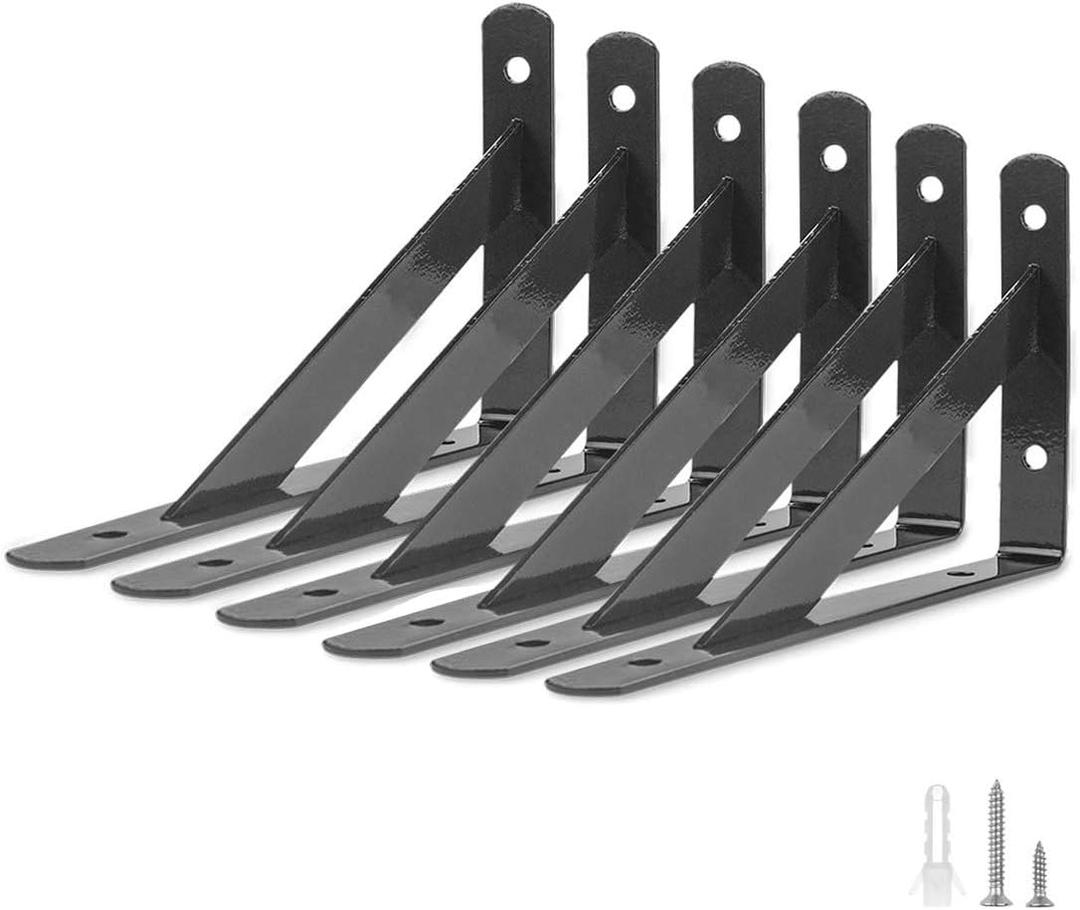 Heavy Duty Shelf Brackets 6 Packs, Eau L Corner Brace Black 4 X 6 Inch 90 Degree Floating Shelves, Tripod Triangle Shelf Brackets for Floating Wood Shelves (150*95)