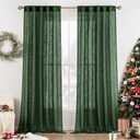 MIULEE Emerald Green Linen Curtains 84 Inch Length for Bedroom Living Room, Soft Thick Linen Textured Window Drapes Semi Sheer Light Filtering Back Tab Rod Pocket Burlap Look Christmas Decor, 2 Panels