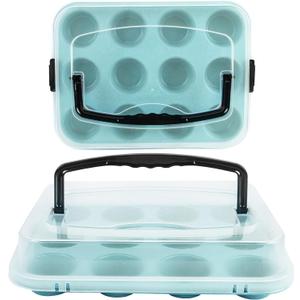 Blue 12-Cup Muffin Pan with Lid, 2-Pack Metal Cupcake Pan with Handle, Portable Blue Muffin Pans Nonstick 12 with Cover Ideal for Easy Carrying, Holiday, Party and Travel