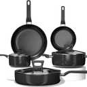 COOKER KING Pots and Pans Set Non Stick, Kitchen Cookware Set, Induction Cookware Set, Health Non Toxic Cooking Pan Set PFOA Free Includes Pots, Pans with Glass Lid, Compatible with All Stoves(Black)