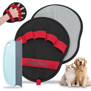 Pet Hair Removal Glove, Magic Brush Electrostatic Mitt for Dogs & Cats, Reusable Grooming Gloves - Dog Hair Remover Tool with 5-Finger Design for Couch, Carpet, Clothing & Car Seat(Red)