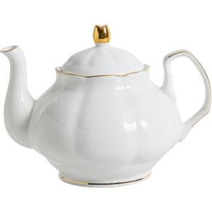 27oz White Porcelain Teapot with Gold Trim, Classic Ceramic Teapot for Loose Leaf Tea & Tea Bags, Elegant Small Teapots for Daily Use or Gifts
