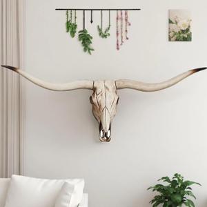 SvRite 30" Cow Skull Wall Art, Long Horn Cow Skull Wall Hanging, Faux Taxidermy Animal Head, Handmade Decor for Living Room & Bedroom