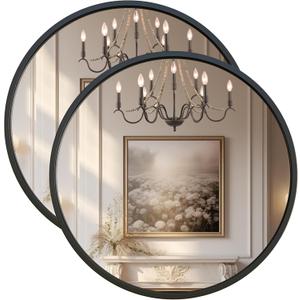G-LEAF Black Round Mirror 24 inch Circle Mirror for Bathroom Vanity, Entryway, Living Room, Round Bathroom Mirror for Wall 2-Pack