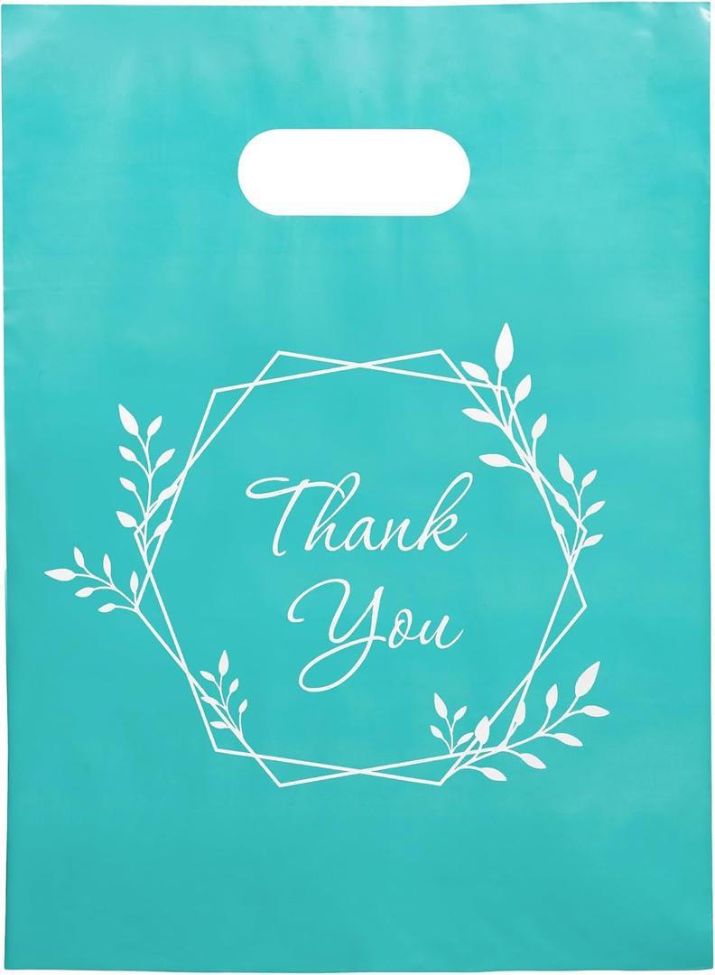 Choice Marts Merchandise Thank You Bags 100 Teal Color 9"x12" Size 1.5Mil Thick With Handles