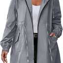 IN'VOLAND Women's Rain Jacket Plus Size Long Raincoat Lightweight Hooded Windbreaker Waterproof Jackets with Pockets (Grey)