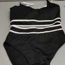 BMJL Women's High Waisted Bikini Ribbed Two Piece Swimsuit High Cut Color Block Adjustable Straps Bathing Suit (Medium, Black043)