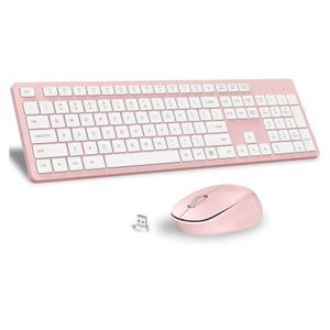 LeadsaiL Pink Wireless Keyboard and Mouse Combo, Full-Sized Ergonomic Computer Keyboard, 2.4GHz Cordless Keyboard Silent Mouse Set with 2-in-1 USB Receiver, 12 FN Shortcuts for Windows Laptop, PC/Mac