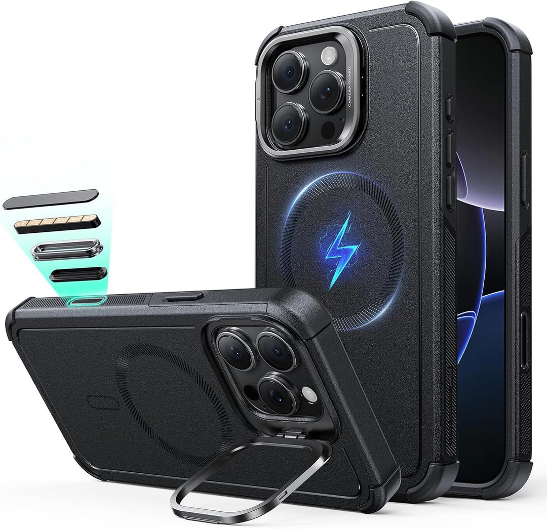 ESR for iPhone 16 Pro Max Phone Case with Stand, 23ft Military-Grade Drop Protection with Camera Control, Shock-Absorbing Rugged Cover, Compatible with MagSafe Accessories, Cyber Series, Black