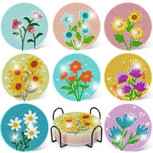 DOTZSO 8 Pcs Diamond Art Coasters Kit with Holder Diamond Art Kits for Adults Beginners Small Diamond Painting Coasters Arts and Crafts for Adults Supplies Item Sets (Landscape)