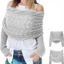 Scarf with Sleeves for Women, Knitted Cable Wrap, Multifunctional Crochet Shrug Sweater Wrap with Sleeves (Gray)