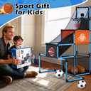 2 in 1 Basketball Arcade Game & Soccer Goal for Kids, Adjustable Kid Basketball Hoop with 6 Balls and Pump, Indoor Outdoor Games for Kid Toys for 3-12 Year Old Kids Birthday Gifts for Boys Girls