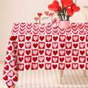 Valentine's Day Rectangle Tablecloth Red Pink Heart Fabric Table Cloth Washable Table Cover for Wedding Anniversary Holiday Picnic, 60 x 104 Inch