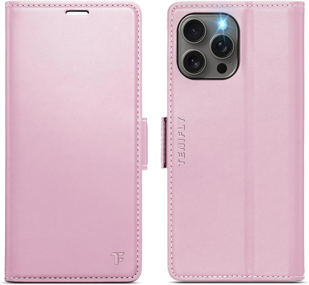 for iPhone 15 Pro Case Wallet with RFID Blocking Card Holder, PU Leather Kickstand Protective Flip Phone Cover Fit for iPhone 15 Pro 6.1", Rose Gold