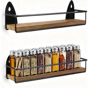 TJ.MOREE 2 Pack Spice Rack Wall Mount Rustic Style Hanging Spice Organizer for Wall, Kitchen Spice Storage