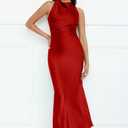 Memoriesea Women's High Cowl Neck Bodycon Sleeveless Wedding Guest Party Maxi Dress (Red, XL)