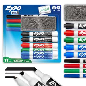 EXPO Dry Erase Markers Set Mixed Tip White Board Markers with White Board Eraser Assorted Colors 11 Count