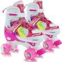 Adjustable Kids Roller Skates for Girls and Boys Ages 3-5 5-8 8-12, All 8 Wheels of Girl's Skates Shine, Safe and Fun Illuminating for Outdoor Indoor Sports (Dark Pink)