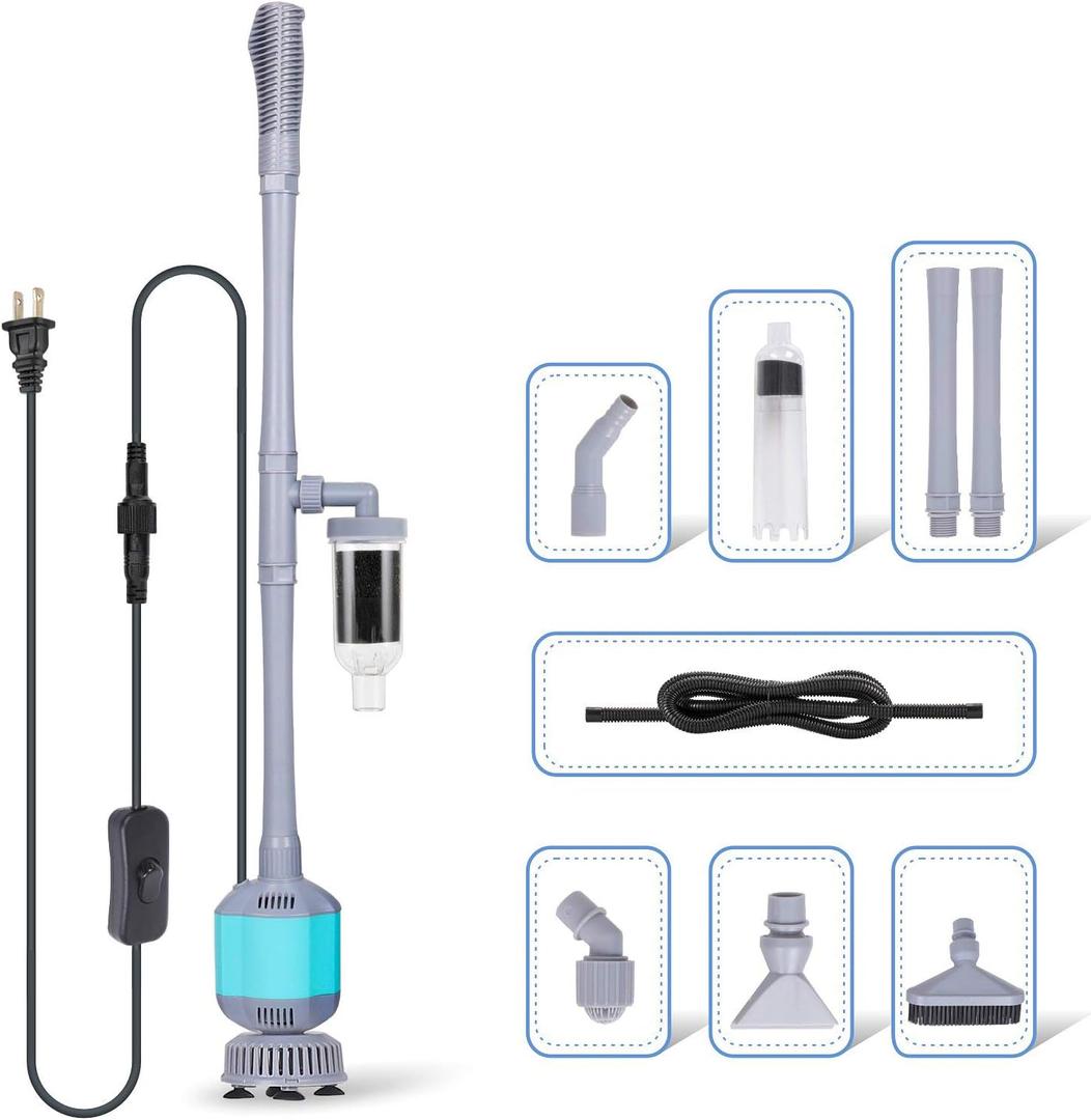 Hygger 360GPH Electric Aquarium Gravel Cleaner, 5 in 1 Automatic Fish Tank Cleaning Tool Set Vacuum Water Changer Sand Washer Filter Siphon Adjustable Length 15W