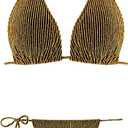 Women Halter String Bikini Set Cheeky Thong Women Two Piece Triangle Spandable Vintage Swimsuit- Golden, 2XL