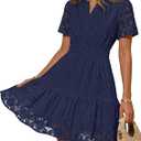 MEROKEETY Women's Summer Lace Boho Mini Dress 2026 Short Sleeve Floral Eyelet A Line Vacation Beach Short Sundress, L