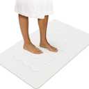 OTHWAY 32"x 20" Stone Bath Mat Large, Diatomaceous Earth Bath Mat for Bathroom Quick Drying Absorbing, Long Non-Slip Diatomite Hard Stone Shower Mat Instant Dry(White Grey)