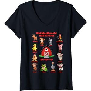 Womens Toddler Kids Old Macdonald Had A Farm Animals Costume, EIEIO V-Neck T-Shirt, M