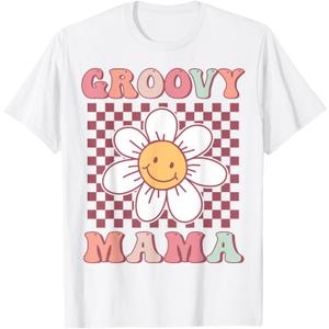 Cute Groovy Mama Matching Family Birthday Party Daisy Flower T-Shirt, Size S
