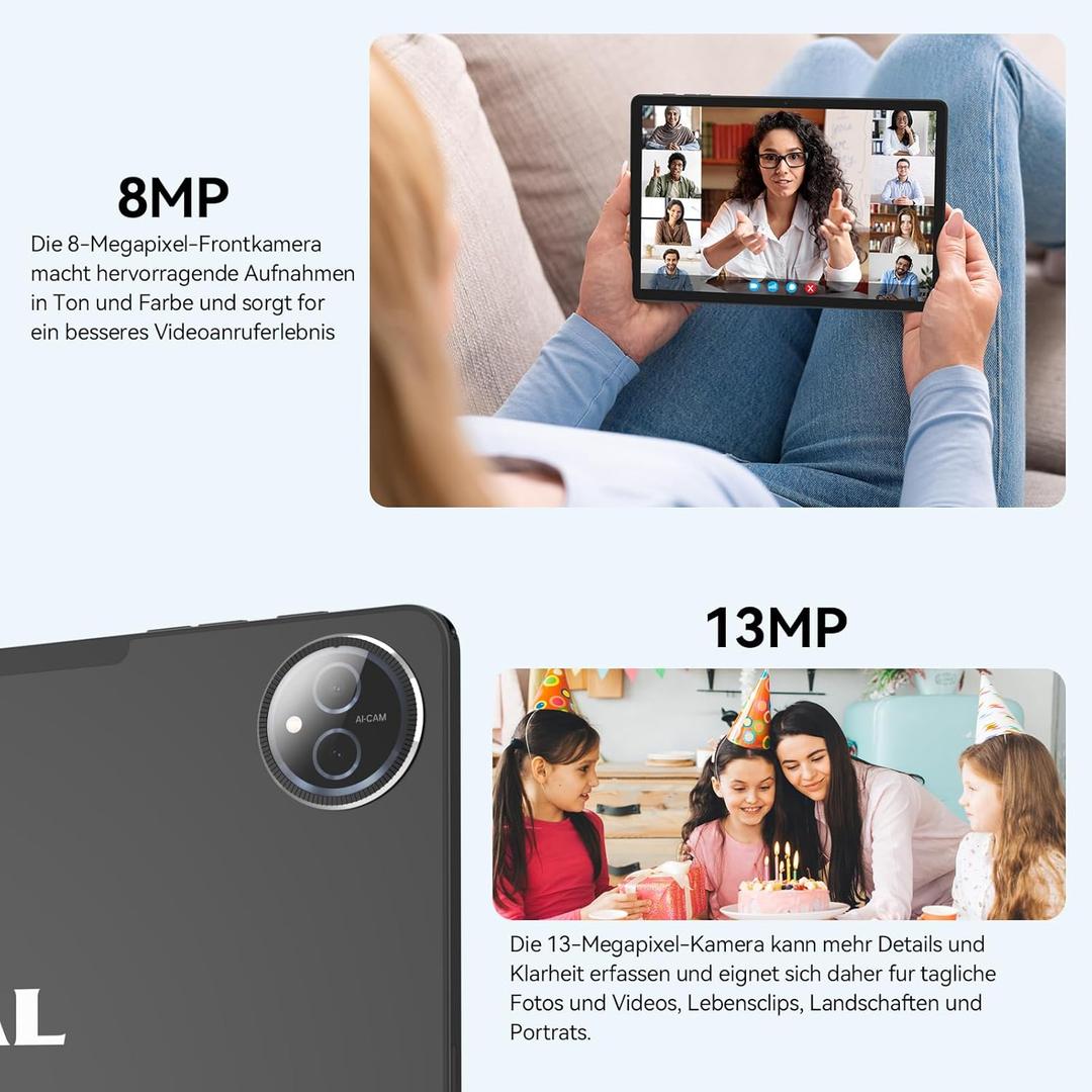 2025 11" Android 15 Tablet with Keyboard, 5G Mouse, WiFi 5G, with 16GB+128GB(1TBTF), 4G LTE Tablets with 2 SIM Slots 1 SD octa-core, 1080FHD, 13+8MP, 7000mAh, Type C/GPS/OTG Grey