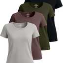 Real Essentials 4 Pack: Women's Cotton Short Sleeve T-Shirt - Casual Scoop Crew Neck Tops Tee
