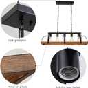 WUZUPS 5-Light Metal Chandelier Imitation Wood Grain Linear Pendant Ceiling Lighting Rustic Farmhouse Fixture Kitchen Island Dining Room, H 8.5" L 31.5" W10, E26 Base, Black & Retro Wood