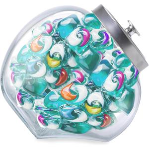 TidyFriend Glass Laundry Pod Container Angled Jar with Lid, Laundry Pod Storage Container for Washing Area Organization, Dishwasher Pod Container (Clear)
