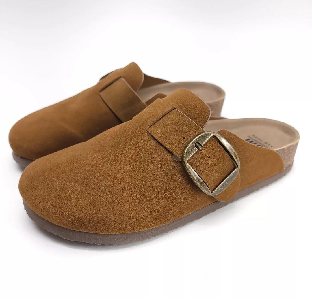SM New York Brynlee Slip-On Clogs Size 6 Brown Suede Leather Closed Toe Cork  