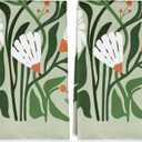 Boho Sage Green Kitchen Towels 16x24 Inch Set of 2 - Absorbent Retro 70s Floral Dish Towels, Mid Century Modern Cotton Hand Towels for Bathroom