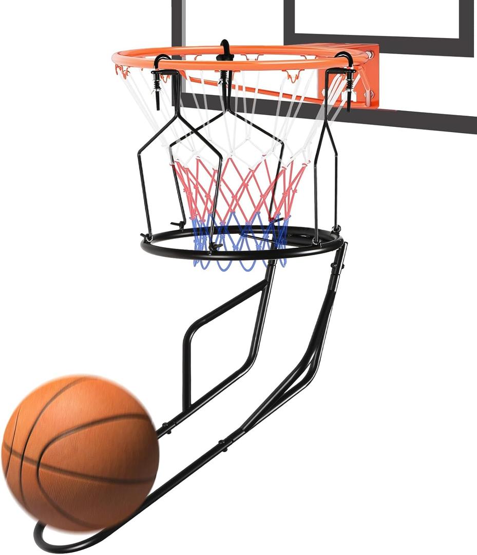 Basketball Rebounder, Sturdy Metal Basketball Return Attachment with 3 Stable Large Hooks, Heavy Duty Basketball Accessories for Boys, Ball Return Training Basketball Gear for 18" Rim Basketball Hoop