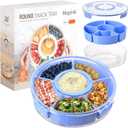 Divided Serving Tray with Lid and Handle,Large Snack Spinner,Snackle Box Container, Multi-Purpose Food Platter for Charcuterie Veggie Fruit, Taco Tuesday Movie Night Travel Beach Picnic Essentials (Blue)